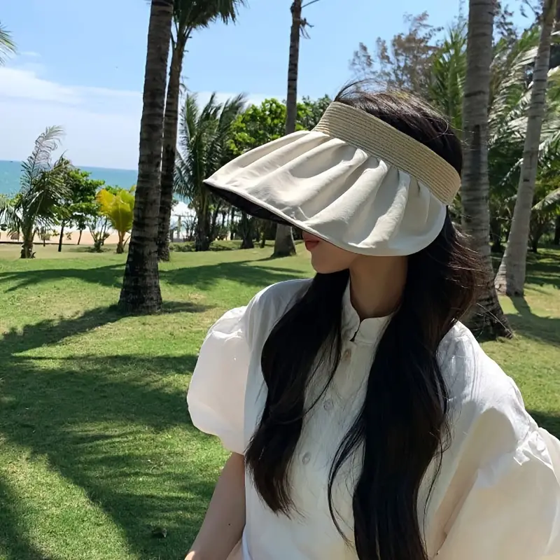 Sunshade Large Brim Sun Hat Women Embossed Fashion Beach Hat - Temu Romania