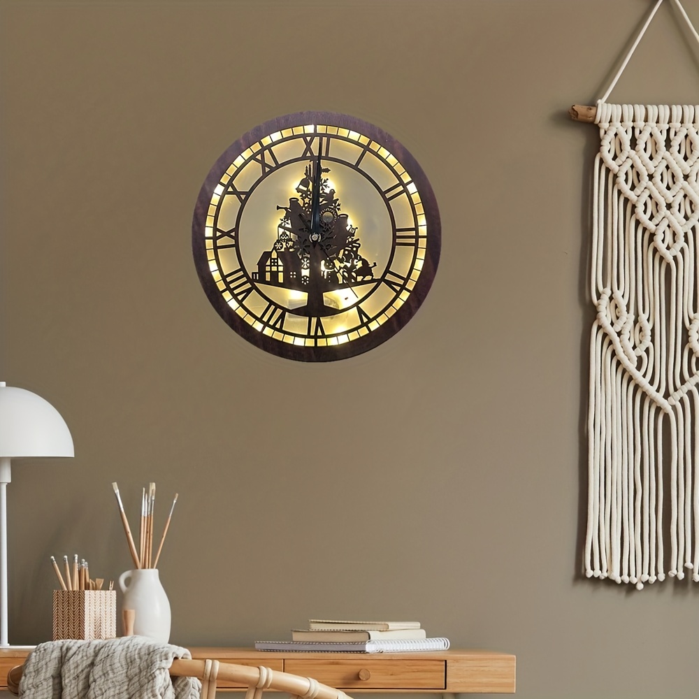 Retro Wooden Christmas LED Lamp with Clock Function
