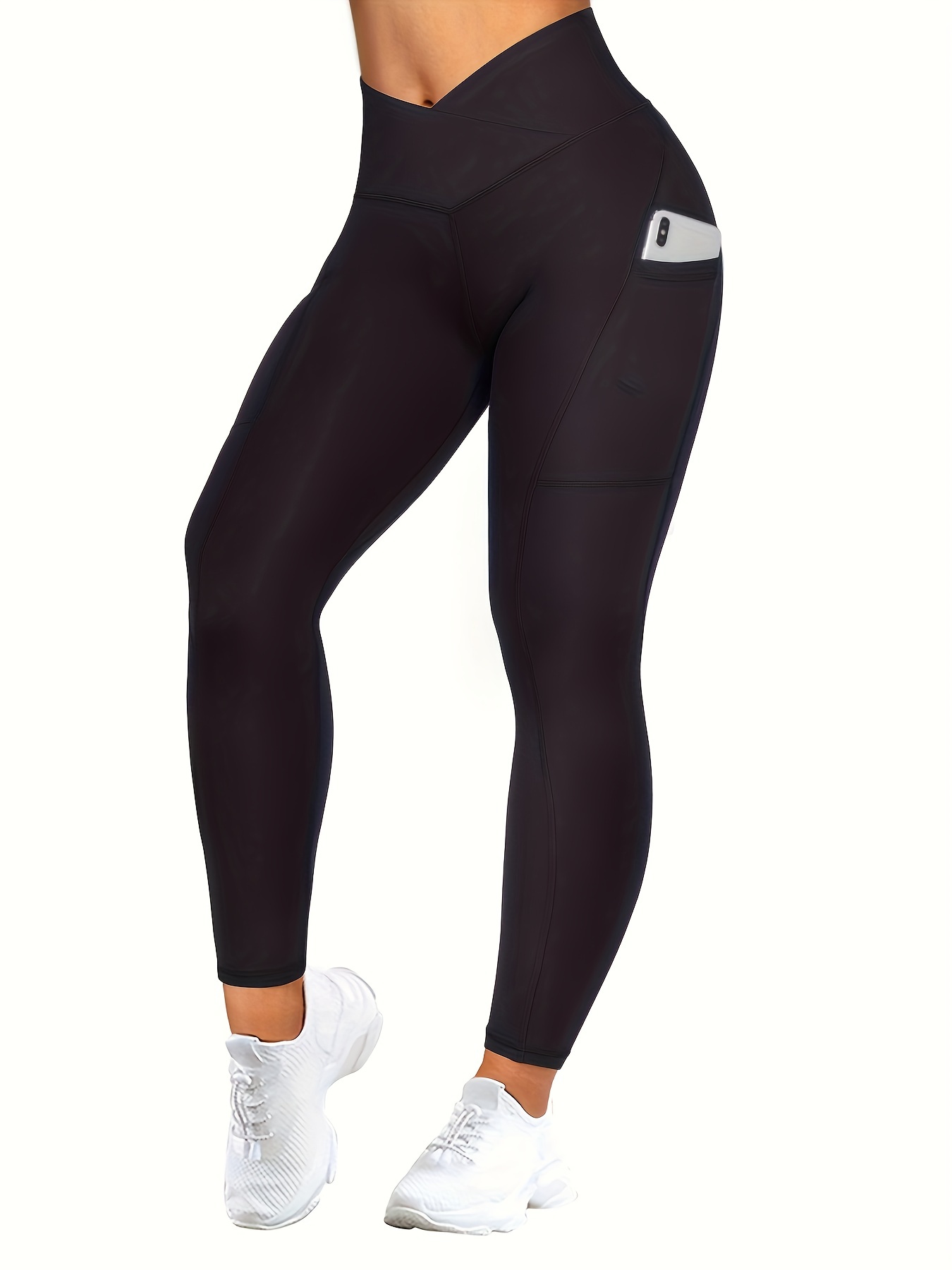 Solid Color Hip Lifting Fitness Gym Sports Leggings Pocket - Temu Australia