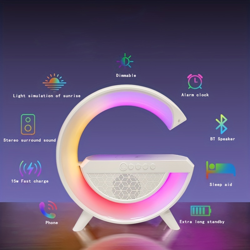 Wireless Charger Atmosphere Lamp, 2023 New Intelligent LED Table Lamp,  Bluetooth Speaker, Dimmable Night Light Touch Lamp Alarm Clock with Music  Sync, App Control for Bedroom Home Decor 