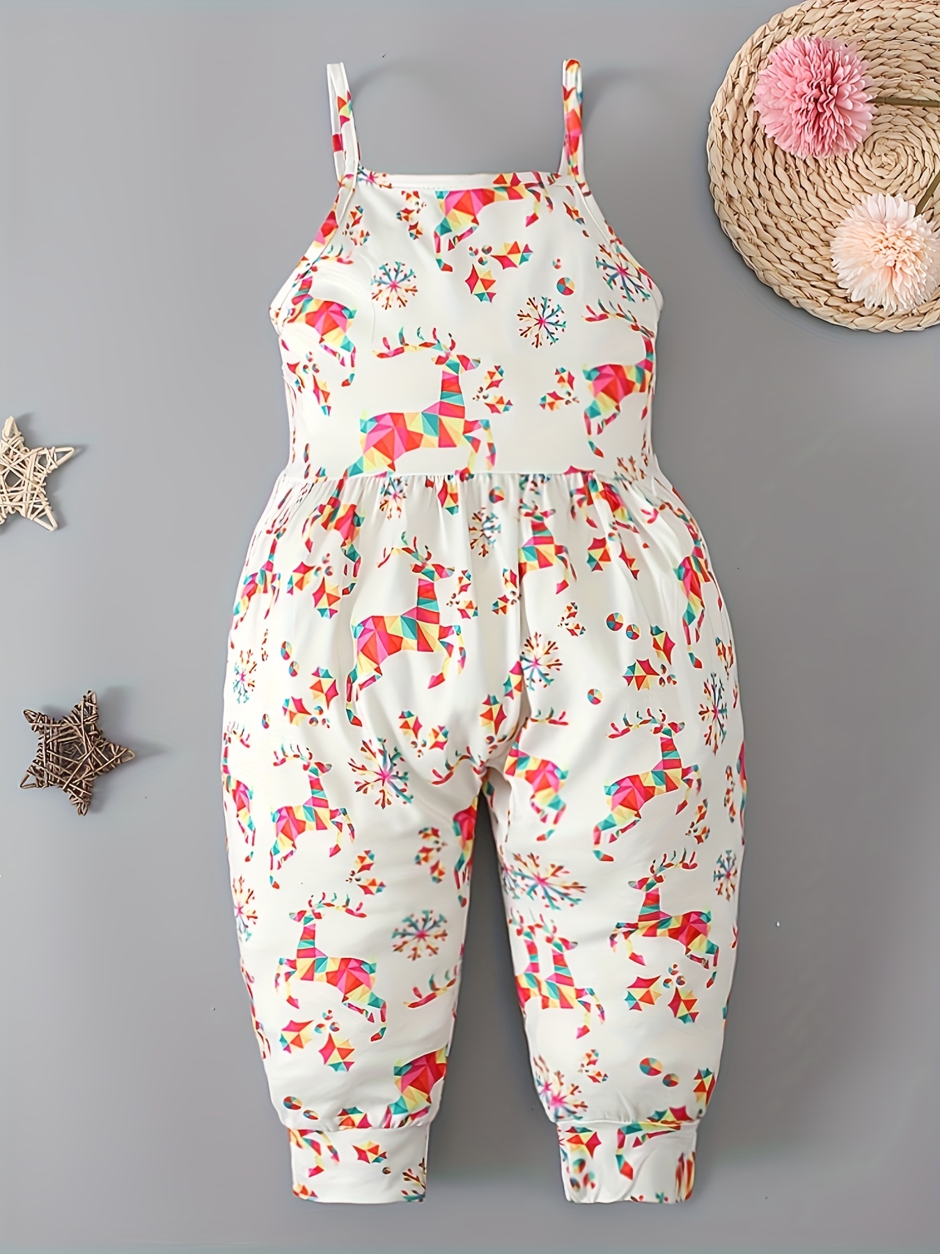 Girls' Christmas Cartoon Cami Jumpsuit Sleeveless Romper