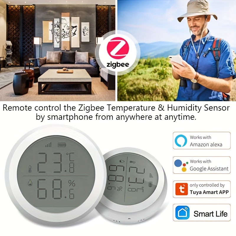 Graffiti Smart Zigbee Temperature And Humidity Meter Sensor Wireless  Temperature And Humidity Sensor Mobile Phone App Remote Connection - Temu