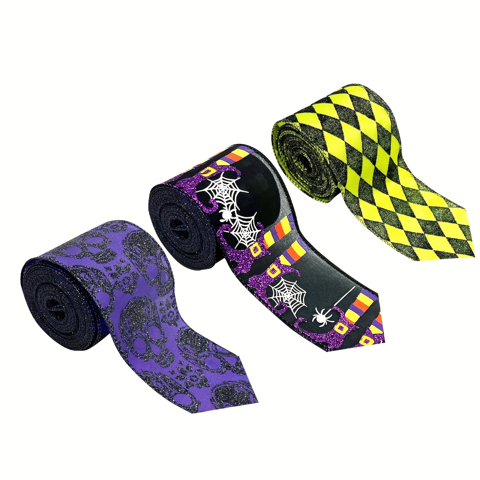 5 Yards Halloween Wired Edge Ribbons Stripe Printed Ribbon Spider