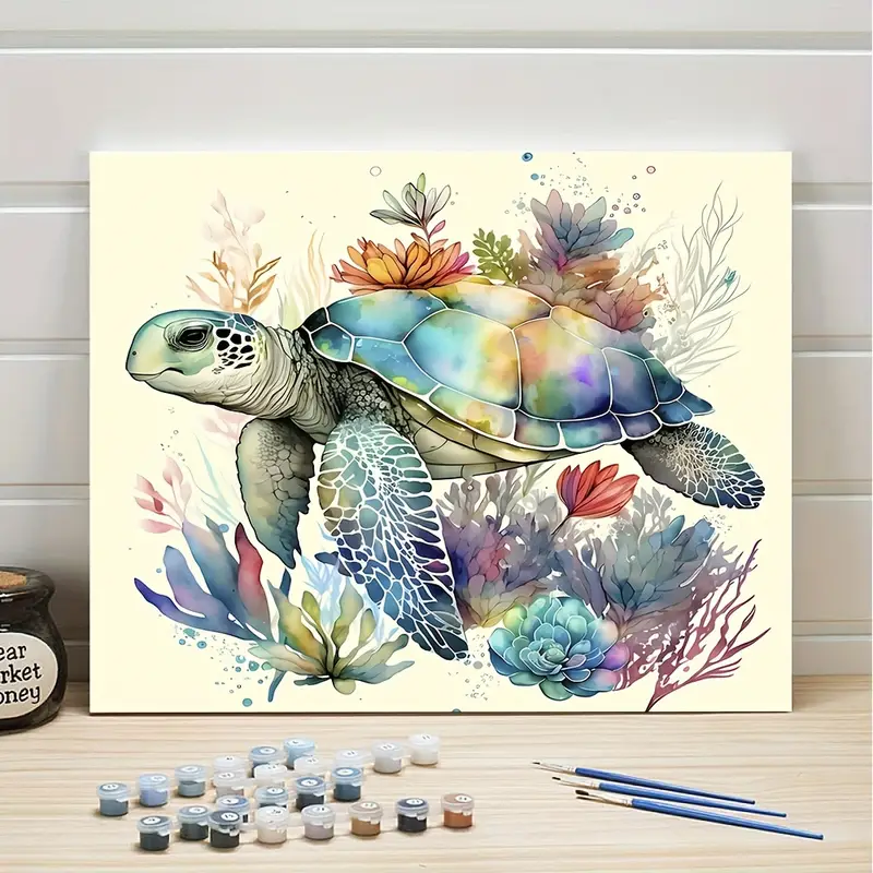 1pc,Paint By Numbers For Adults Turtle DIY Digital Oil Painting Acrylic  Paint Leisurely Painting Kits Canvas Wall Art Colorful Flower Bedroom Wall  Dec