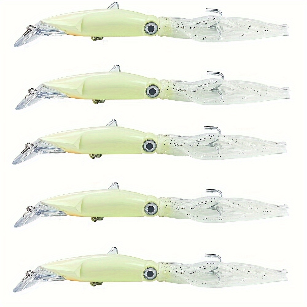 5pcs 1.41oz Squid Fishing Lures, Luminous Fishing Lures With 3D Eyes,  Lifelike Squid-shaped Hard Baits Kit For Saltwater