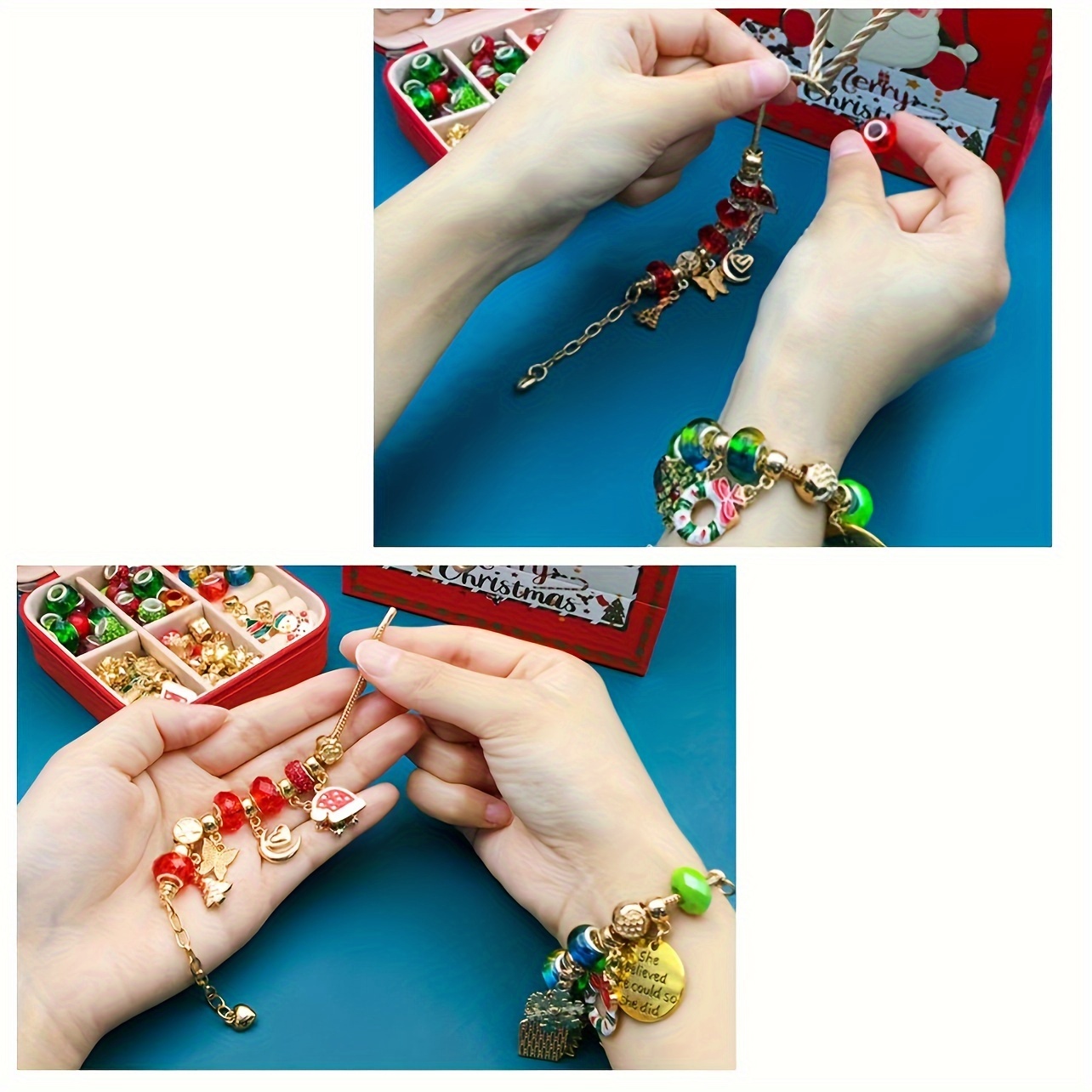 Christmas Charm Bracelet Making Kit Elegant Red Green Series - Temu