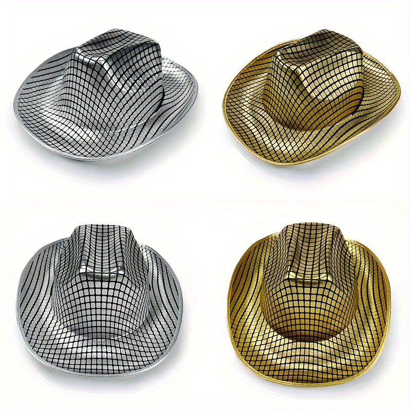 1pc grid dick cowboy hat golden silvery western cowboy cowgirl hat disco dance birthday party costume cosplay photo prop creative gift