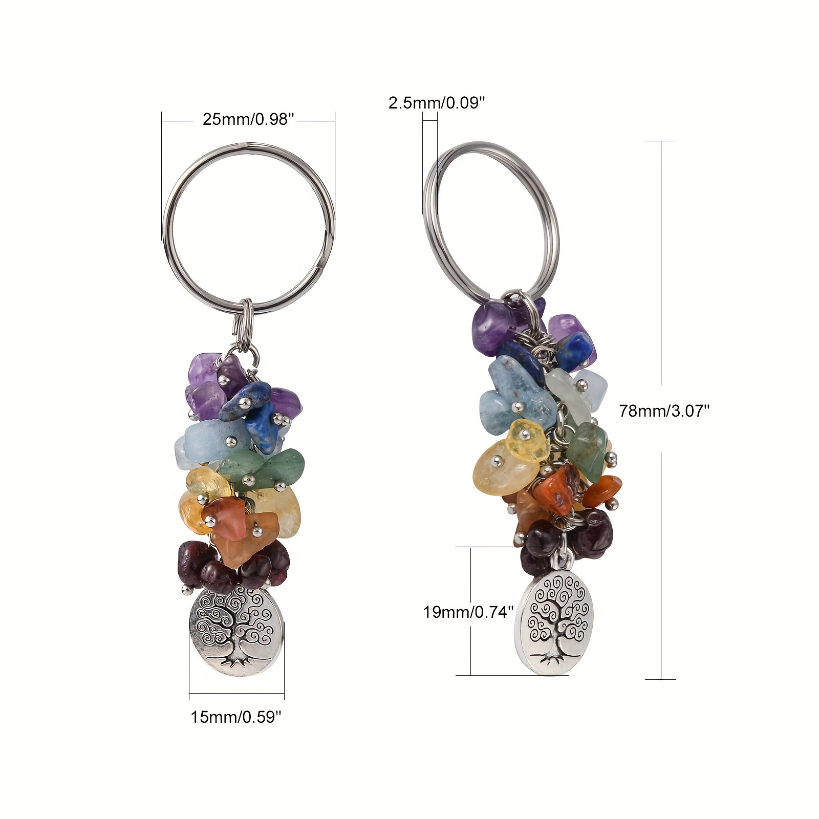 Natural Stone Chips Keychains Hollow Heart Alloy Charms - Temu