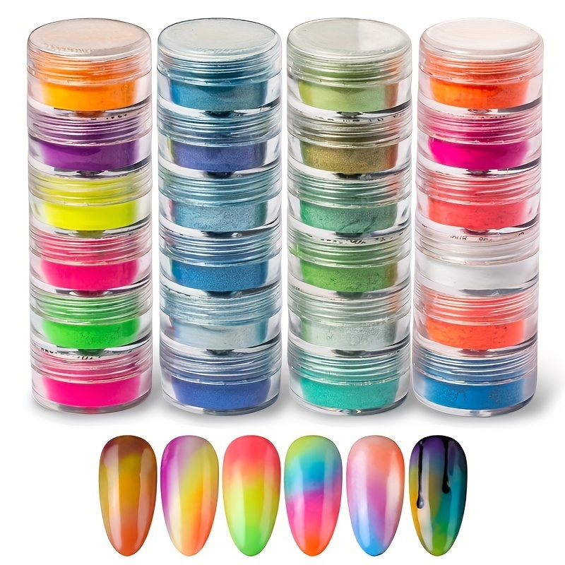 Brillo holográfico de uñas para uñas acrílicas, 6 cajas de colores