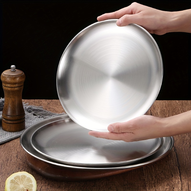 Stainless Steel Round Serving Platter for Barbecue Steak Dessert Buffet