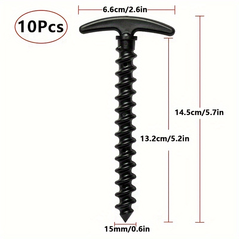 10pcs Plastic Tent Stakes Ground Anchors 14 T-shaped Spiral Thread