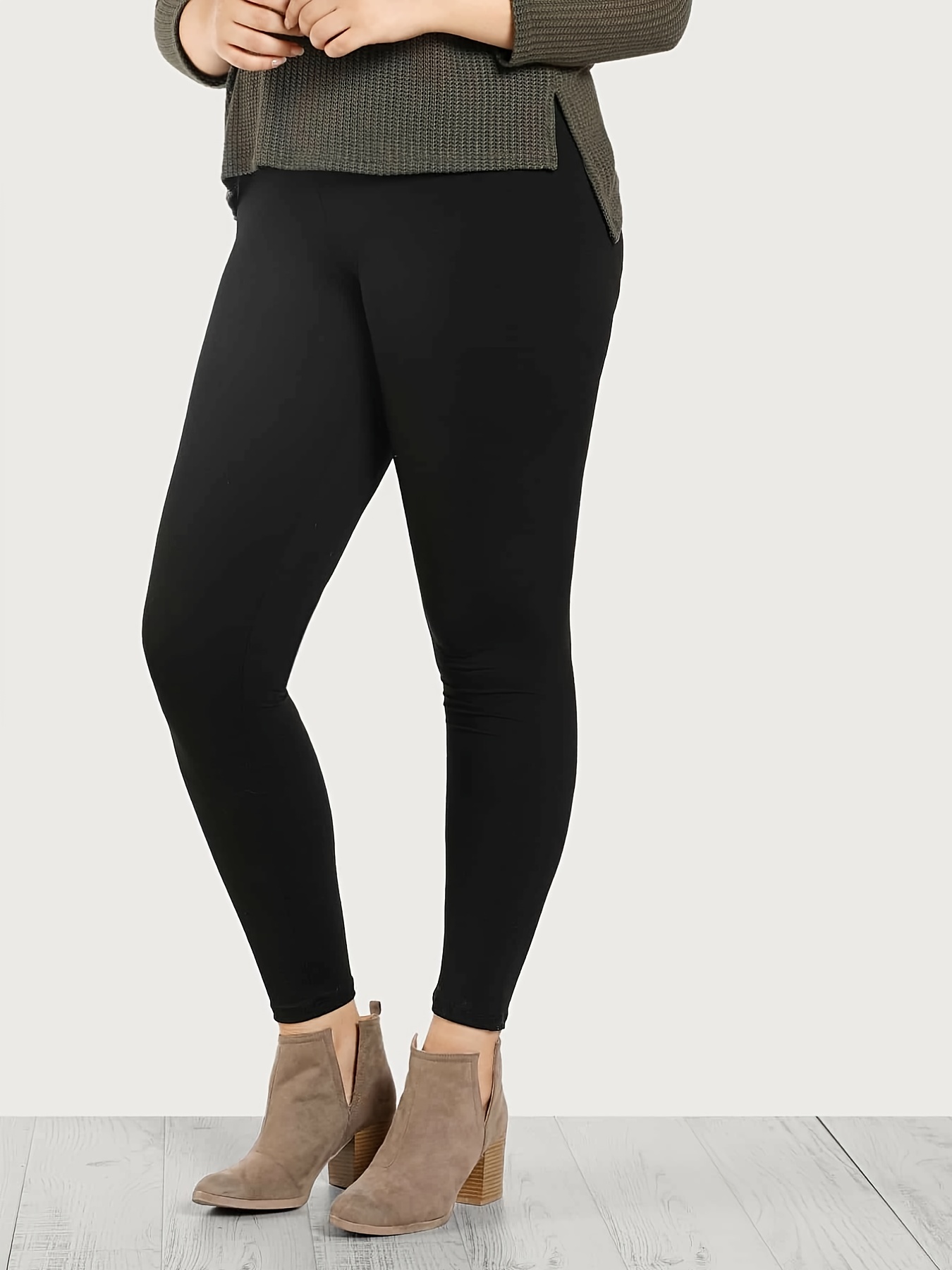 Plus Size High Waist Solid Color Stretchy Leggings Women's - Temu United  Kingdom