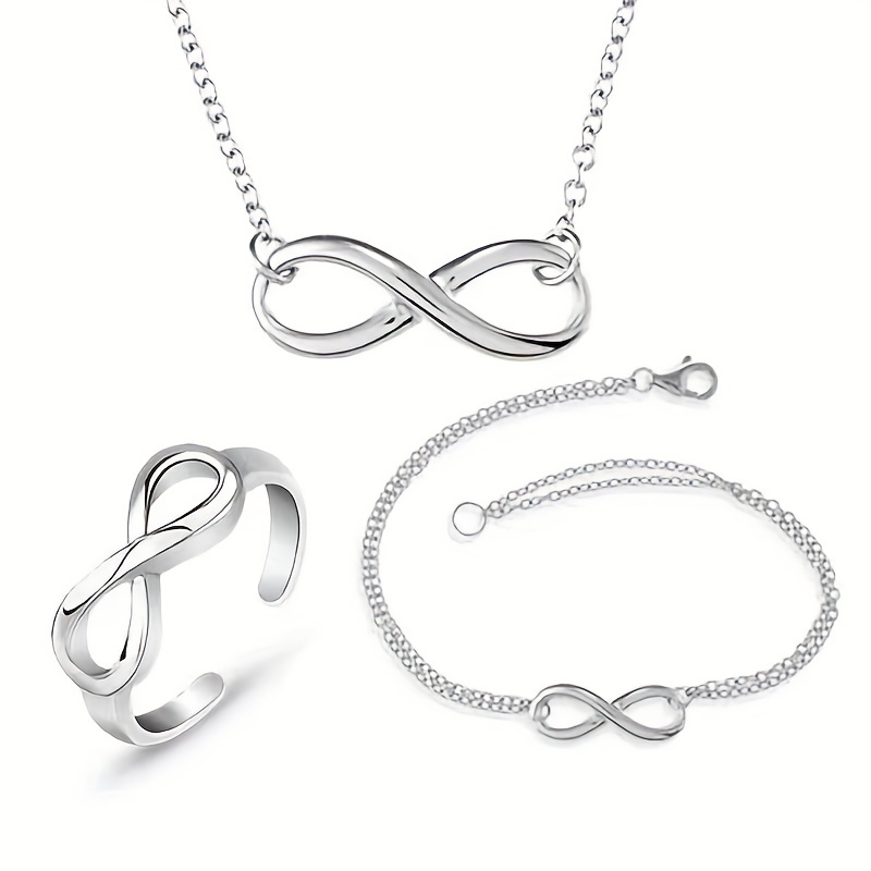 Adjustable Silver Bow Letter 8 Love Infinite Jewelry Set