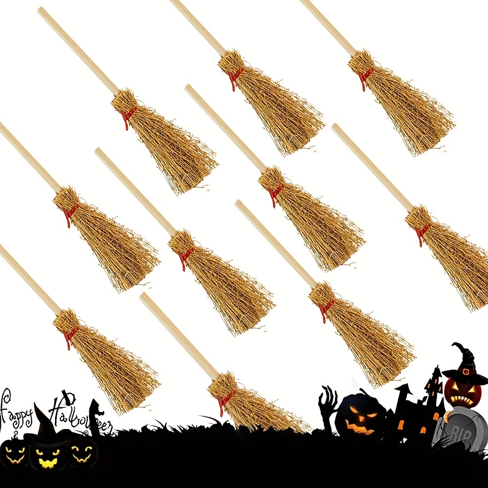 10/20pcs Mini Balai Sorcière Paille Balais Diy Ornements Suspendus Pour  Halloween Fête Décoration Costume Accessoires Maison de Poupée Accessoires