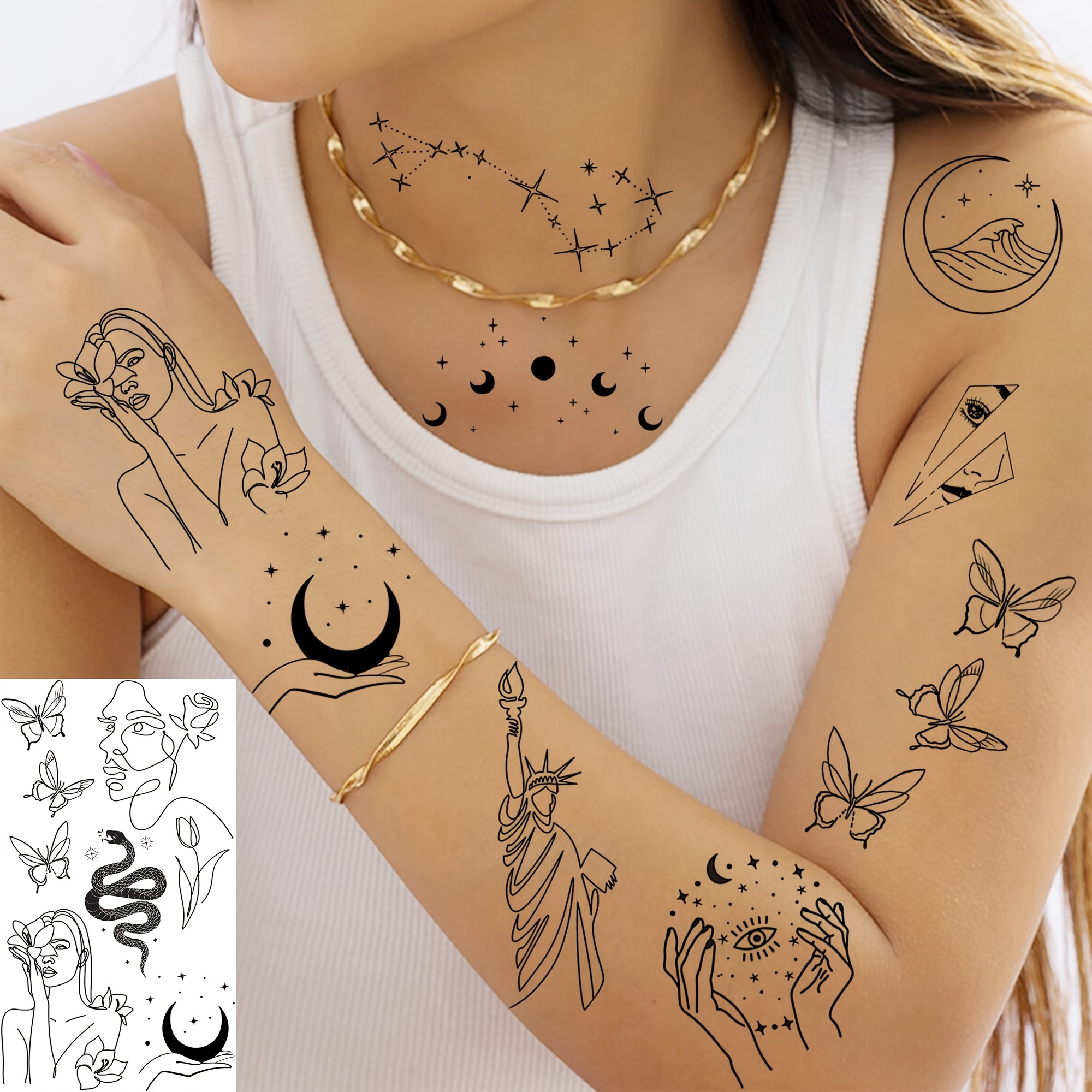 Body Black Temporary Tattoo Face Art Stickers Flower Space Moon Snake 20  Sheets