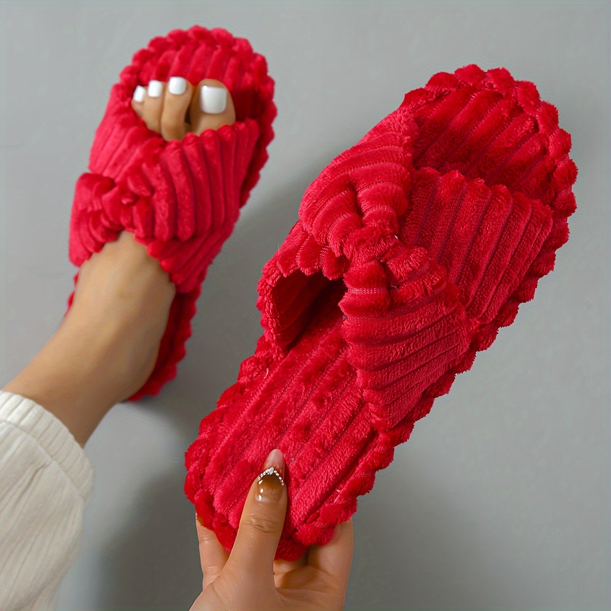 Red fuzzy house outlet slippers