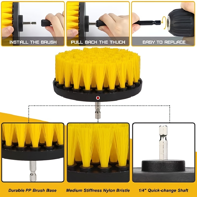 7pcs Drill Brushes Grout Drill Brush Set Power Brush Drill Attachment  Bathroom Surfaces Tub, Shower, Floor, Kitchen, Car, Tile and Grout All  Purpose Power Scrubber Cleaning Kit