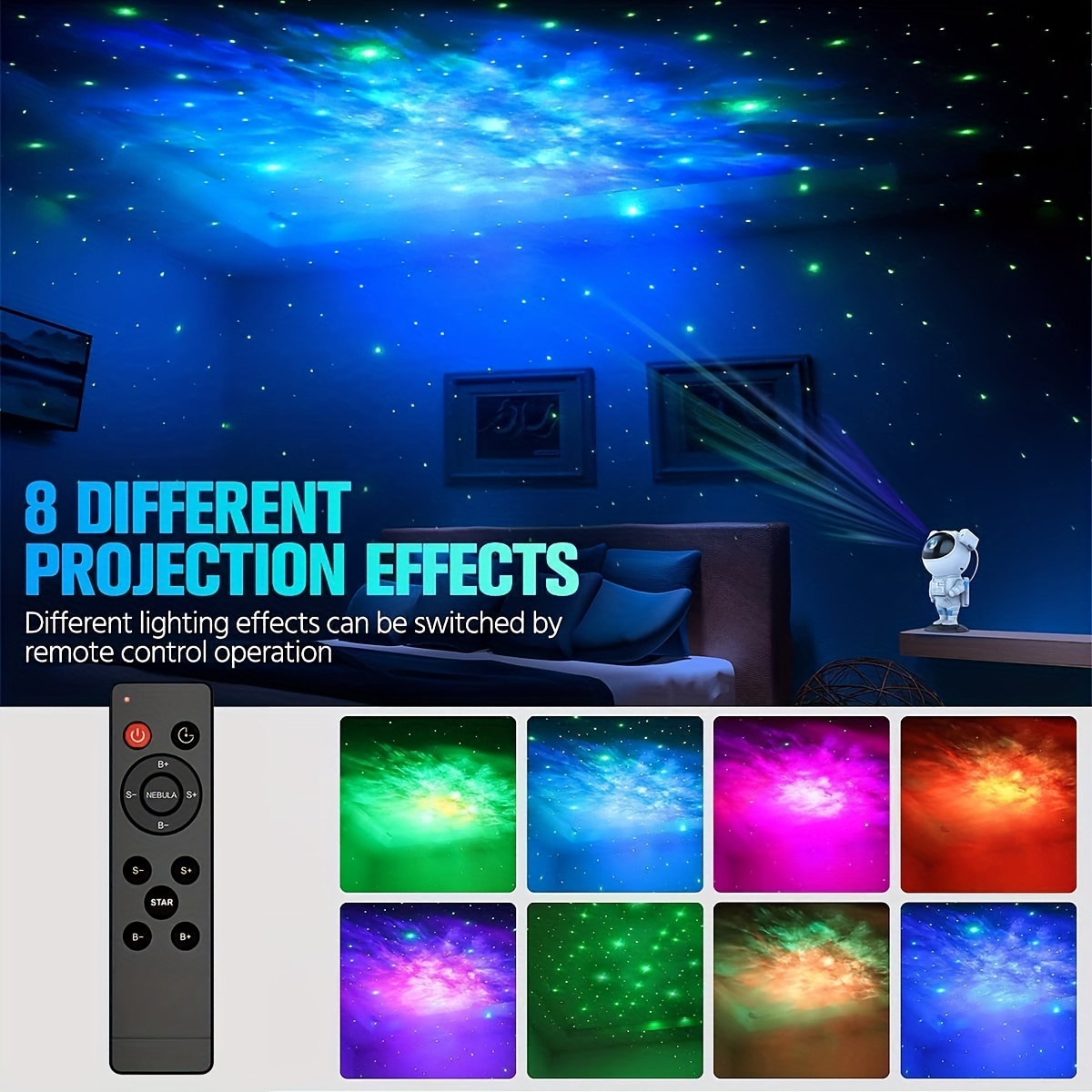 Proyector de luz para astronautas Kids Star Galaxy Night Light, proyector  Galaxy Light Star con temporizador remoto, 8 modos de nebulosa 360 Rotation  Astro Projector para