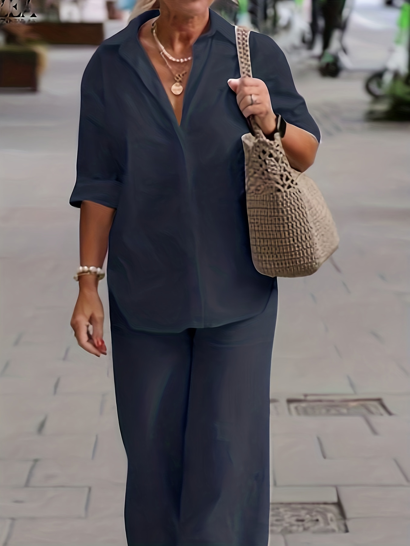 Women's Casual Suit Set Plus Size Solid Long Sleeve Lapel - Temu