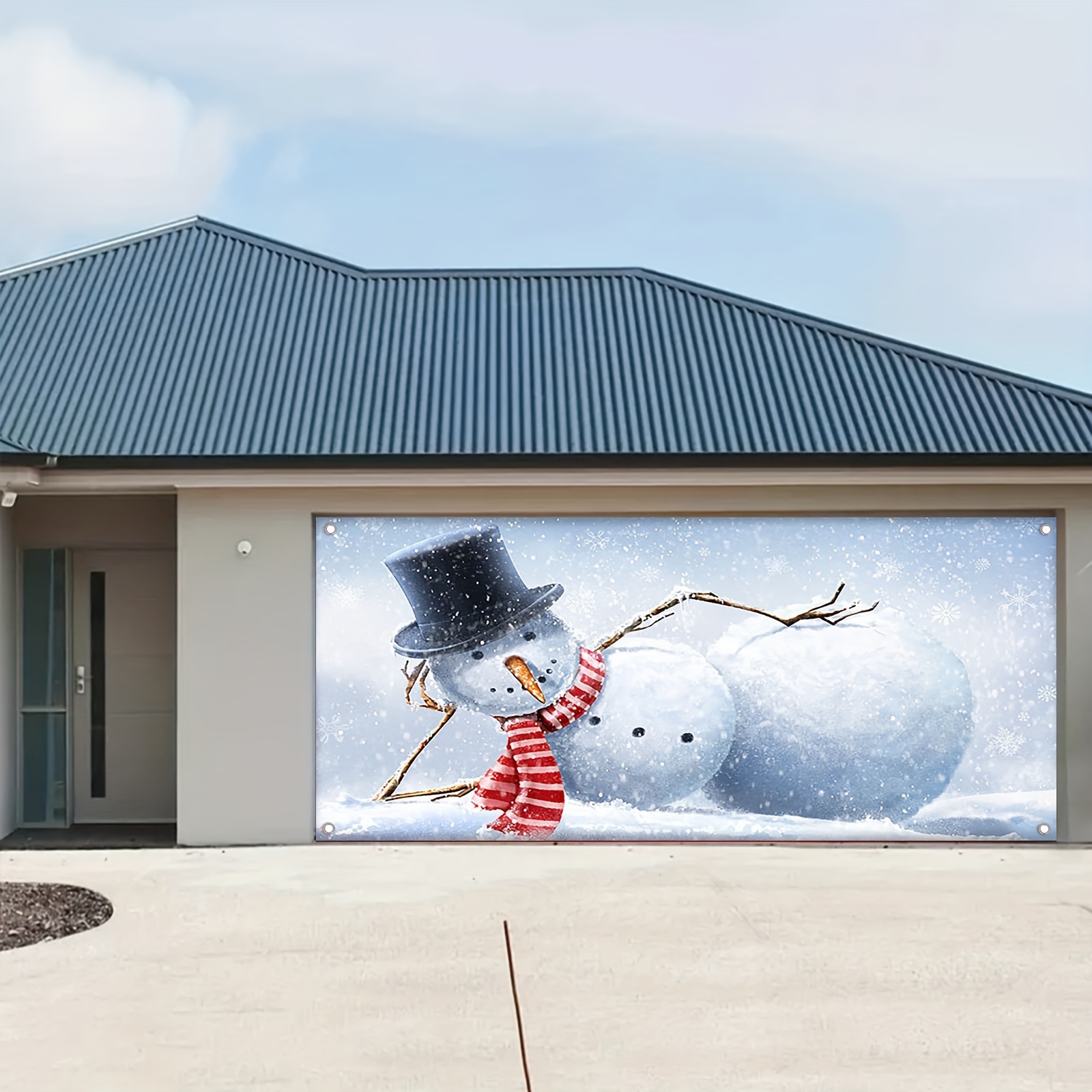 Merry Christmas Snowman Pattern Garage Door Banner - Temu