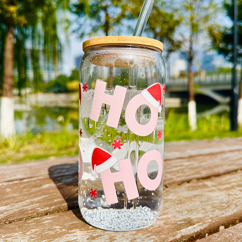 Christmas Glass Cup With Lid And Straw Can Shaped Drinking - Temu