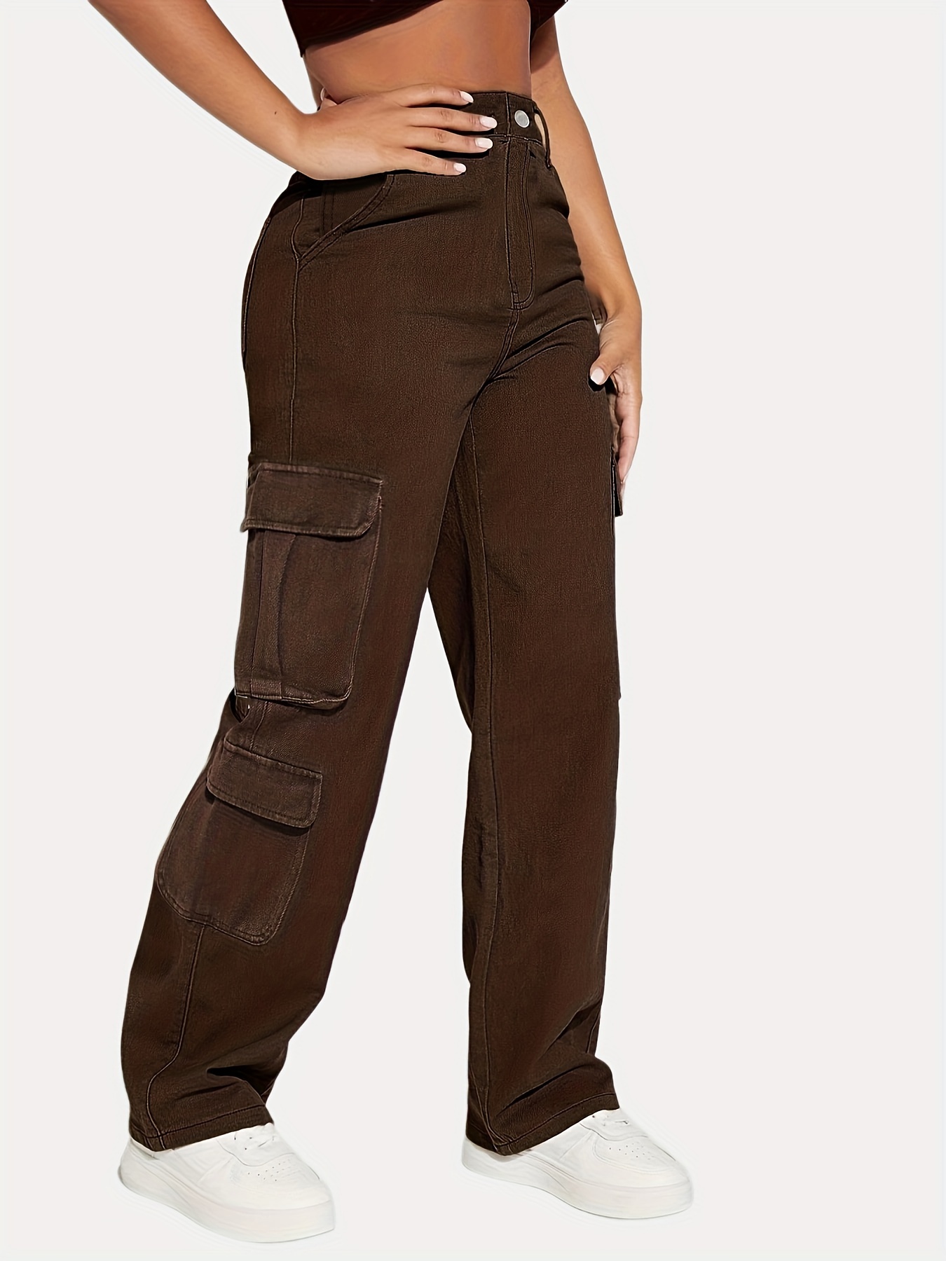 Flap Pockets Casual Cargo Pants Loose Fit Non stretch Baggy - Temu