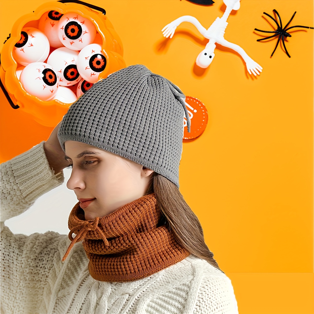 Acheter Cache-cou hiver chapeau écharpe tricot bonnet épais