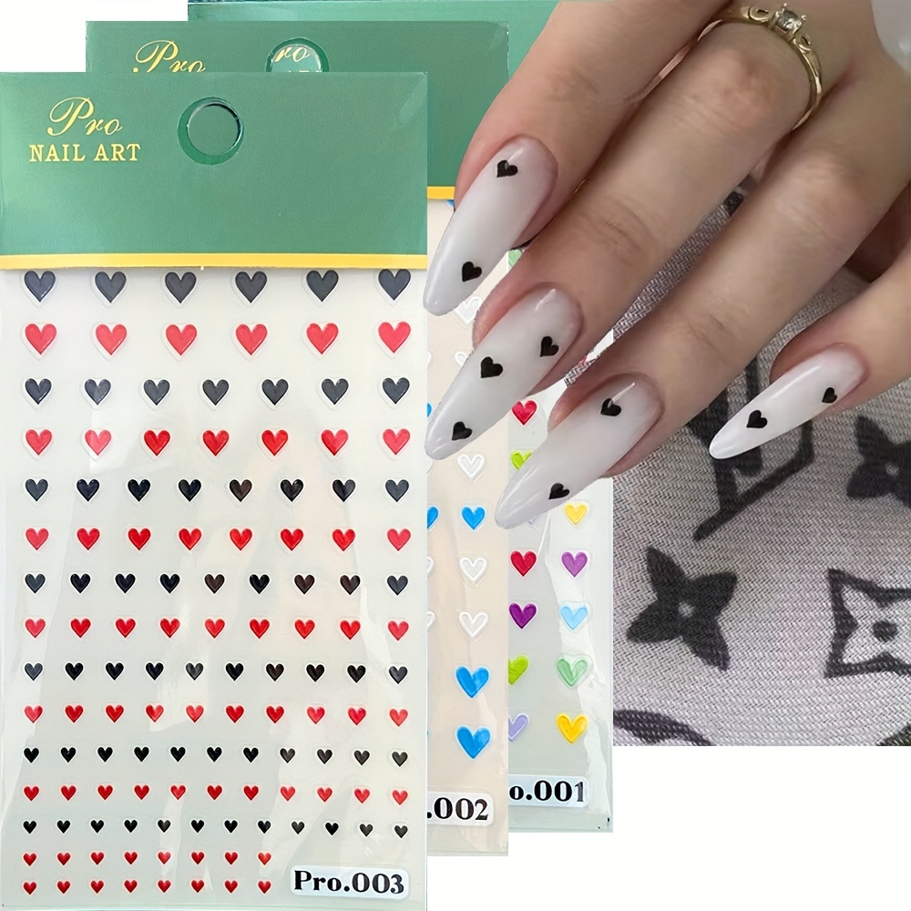 

3 Sheets, 5d Embossed Nail Art Stickers Set, Self Adhesive Nail Art Decals With Black White And Colorful Designs, Nail Art Supplies For Valentine's Day