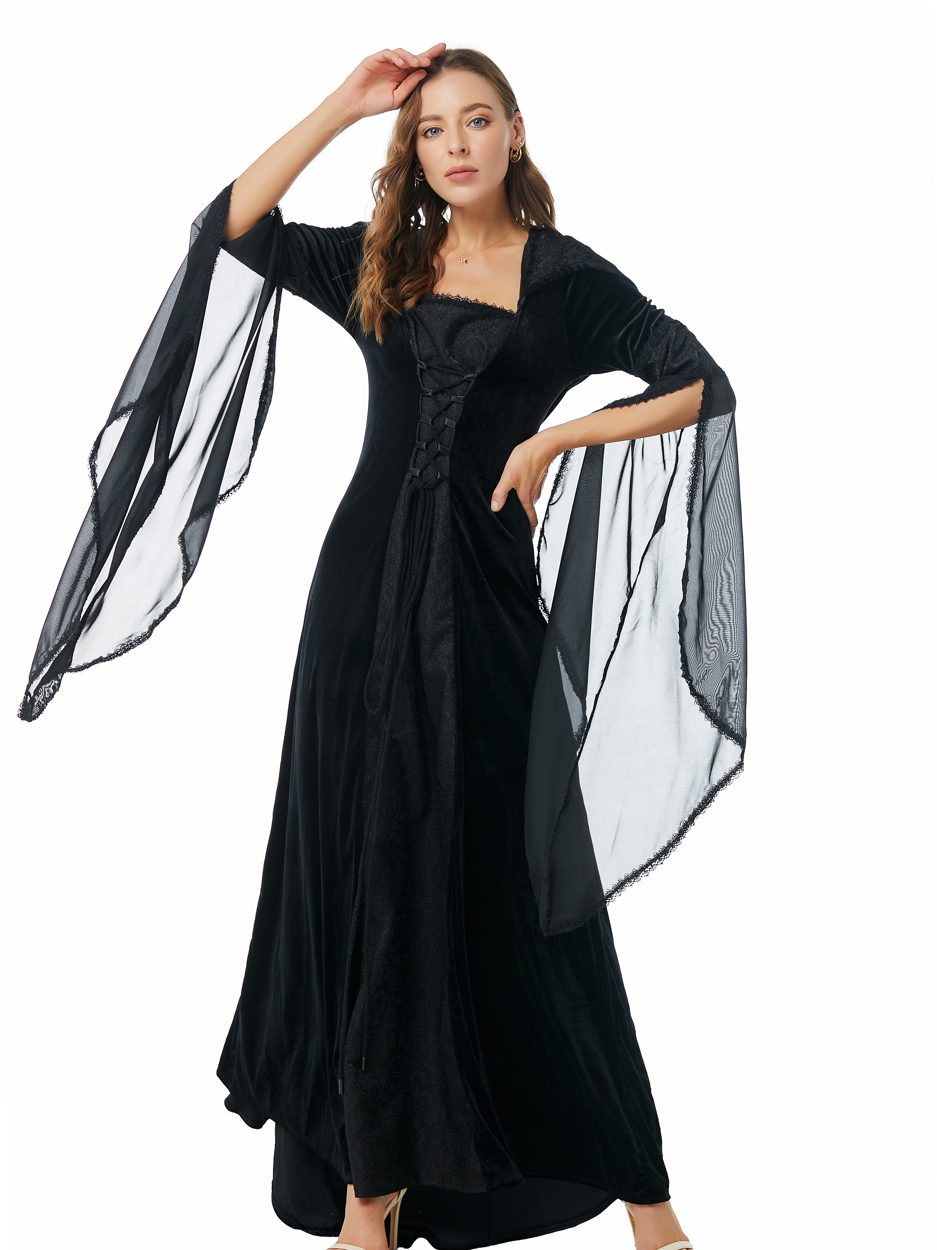  Ropa gótica para mujer, vestido gótico para mujer, vestido  steampunk alto y bajo, vestido de encaje con vuelo, vestido de corsé, Negro  - : Ropa, Zapatos y Joyería