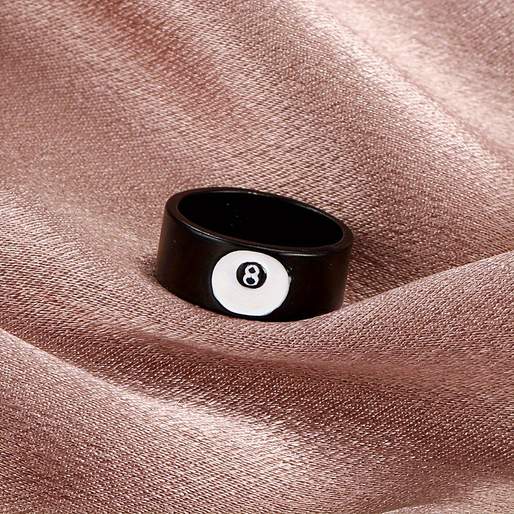 1pc Punk Style Billiard Number Black 8 Opening Adjustable Rings