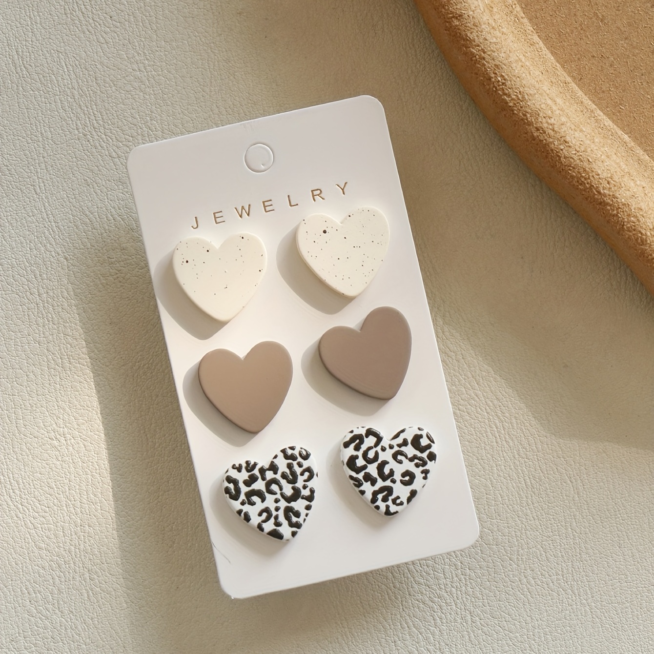 

3 Pairs/ Set Heart Shape Leopard Pattern Stud Earrings Retro Bohemian Style Acrylic Jewelry Trendy Female Gift