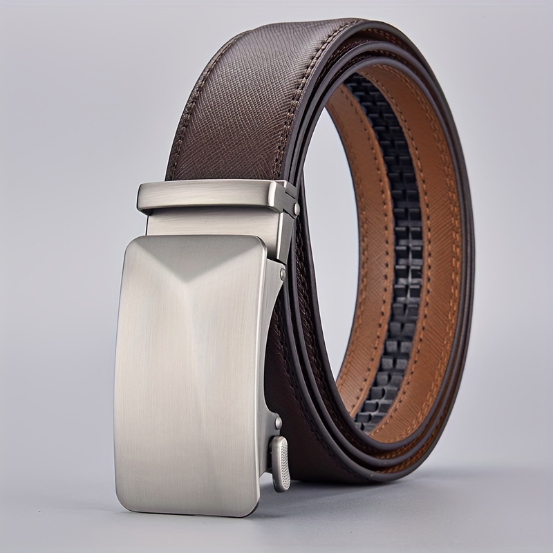 1pc Mens Brown Cowhide Belt With Automatic Buckle Casual Business Belt ...