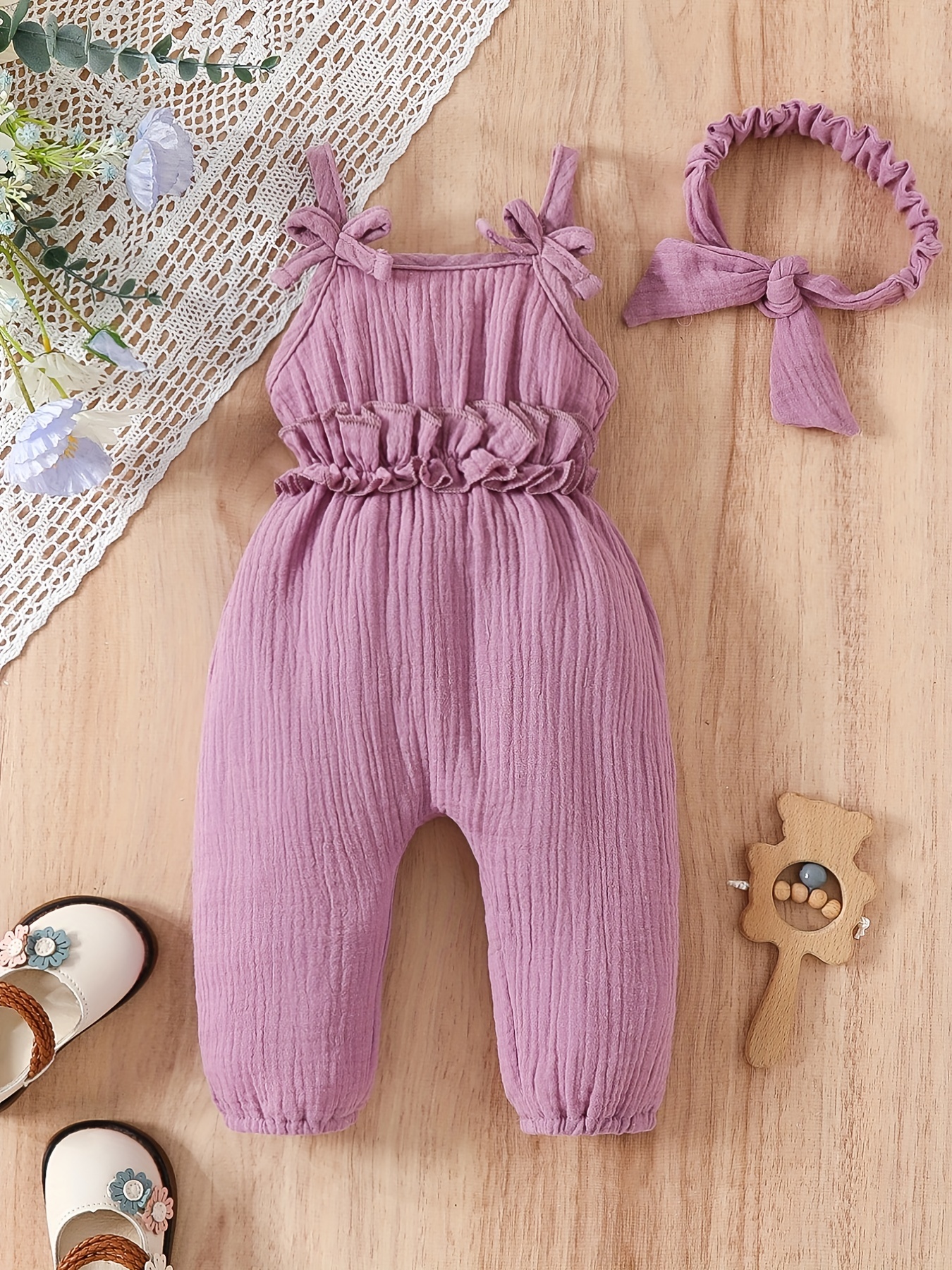 SUNSIOM Baby Girl Romper Fly Sleeve Square Neck Solid Color Chest Pocket  Buttons Summer Short Romper + Headband 2pcs - AliExpress