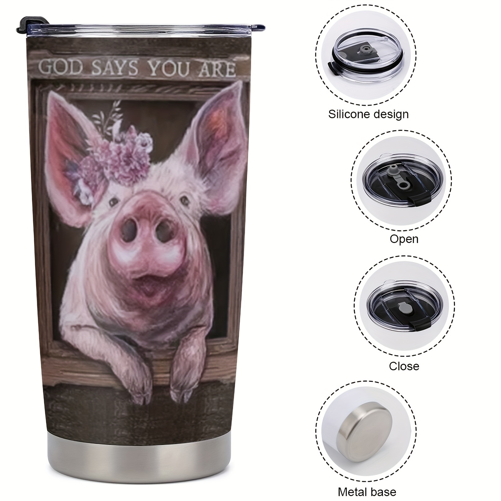 Pig Tumbler with Lid and Straw- Cute Pig Gifts for Pig Lovers