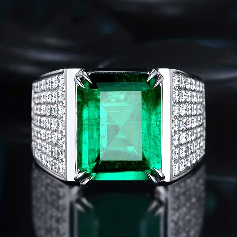 Men's Natural Emerald Green Zircon Ring