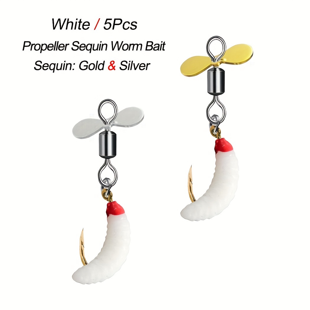 5pcs/box Soft Worm With Rotation Metal, Spinning Bait, Rotating Blade,  Bionic Fishing Lure