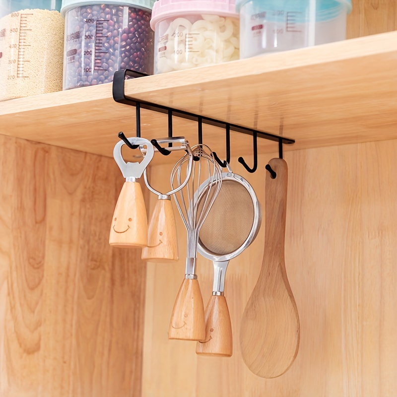 6 Hooks Storage Racks Under Cabinet Hook Cup Holder with Screw Stickers Mug  Cup Hanger Bathroom Kitchen Organizer Rack Holder - AliExpress