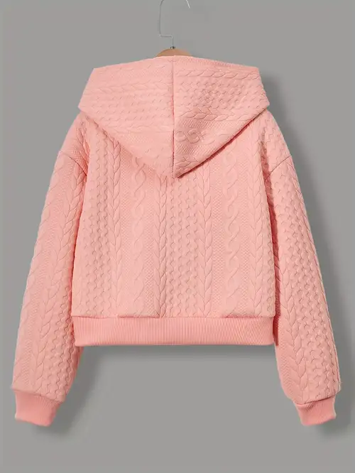 Big Girls' Trend Texured Zip Up Hooded Jackets Long Sleeve - Temu