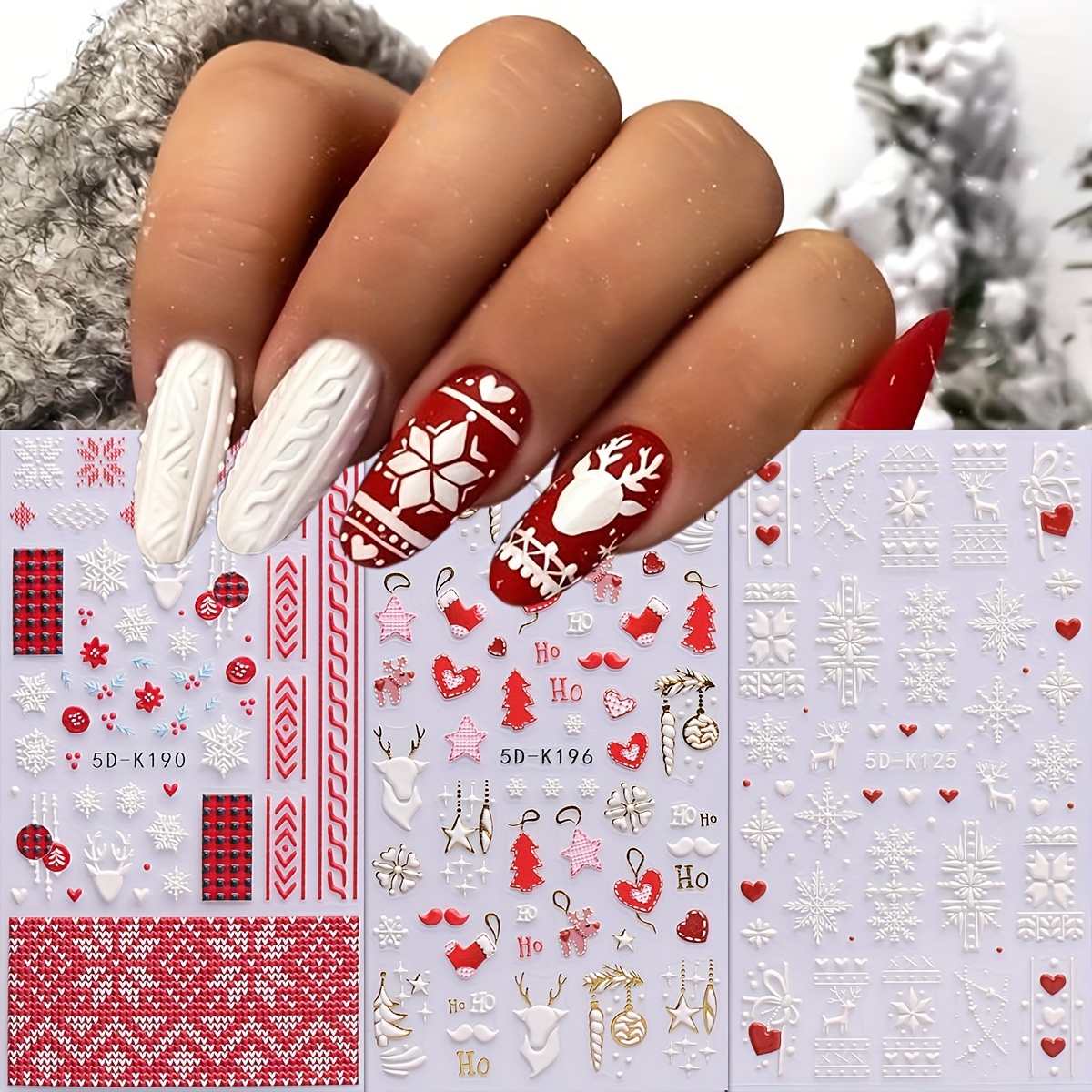 5d Embossed Christmas Nail Art Stickers,self Adhesive Snowflake Elk Head  Design Nail Art Decals For Diy Or Nail Salons,nail Art Supplies For Women  And Girls - Temu