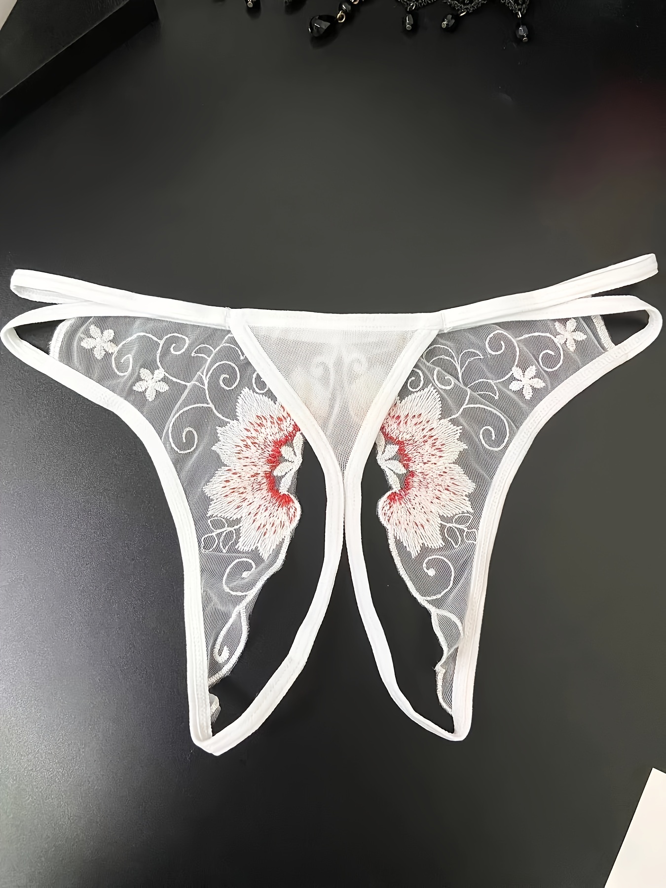 Floral Embroidery Mesh Thongs Hollow Open Crotch Sheer - Temu Canada