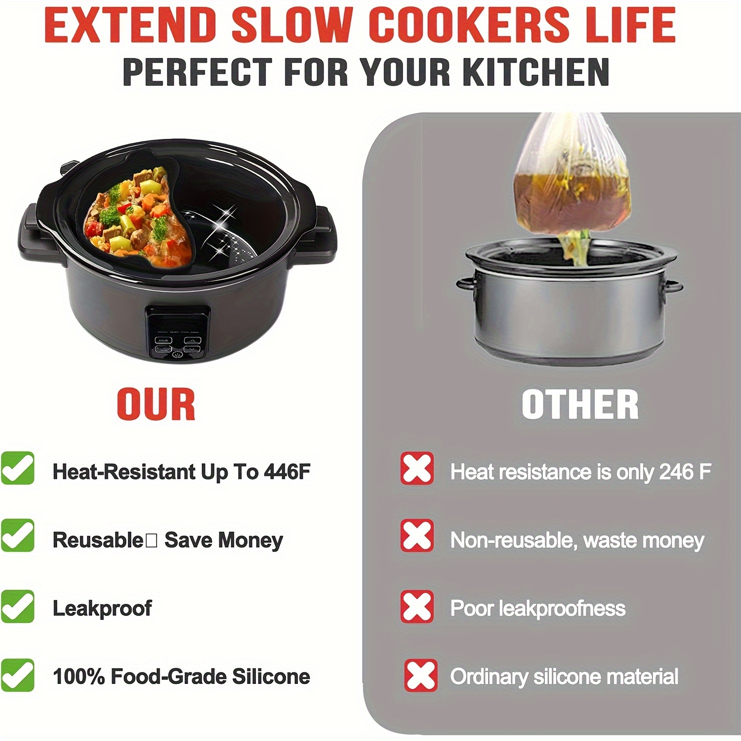 Slow Cooker Silicone Liners 6 Qt Crockpot And Slow Cookers - Temu