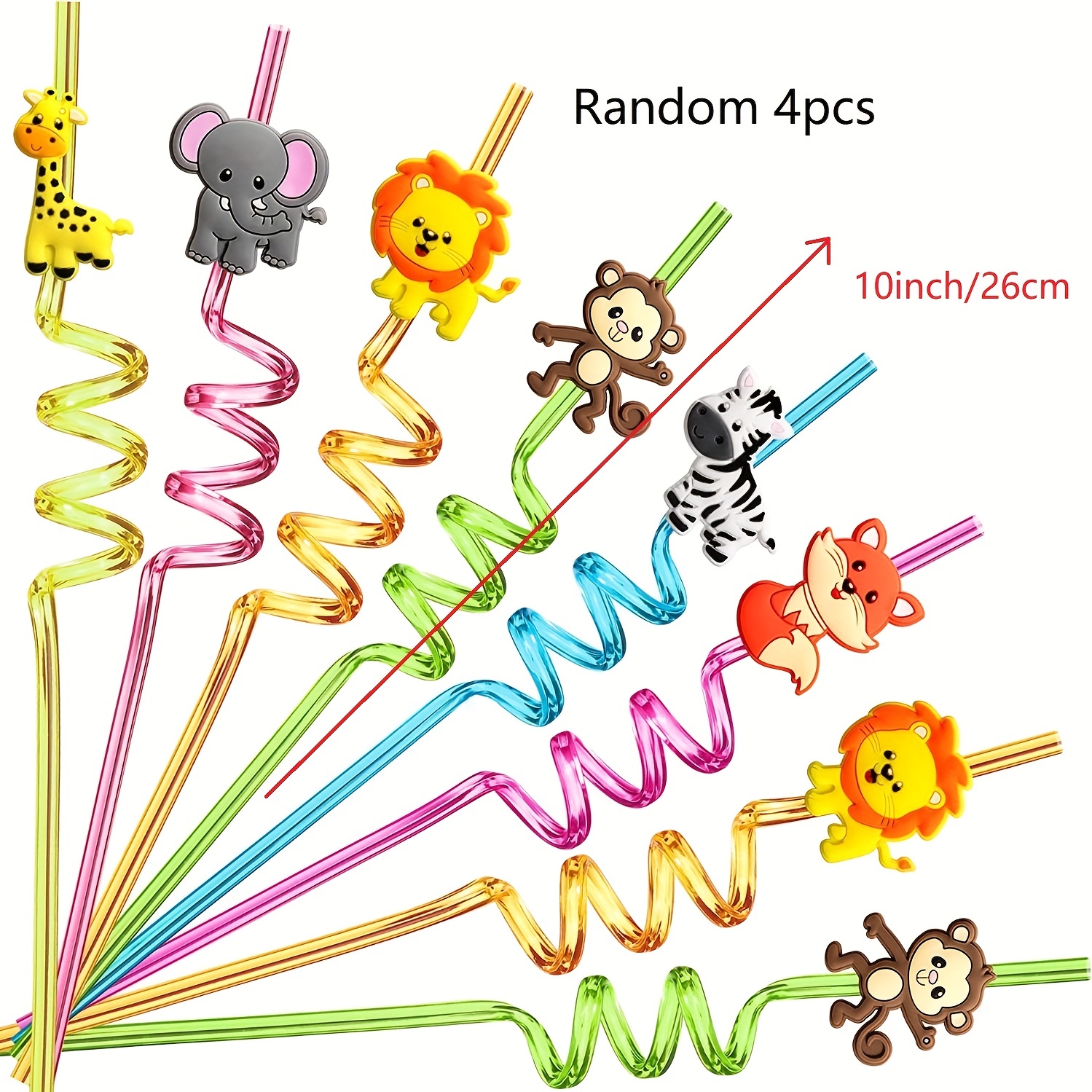 4pcs reusable jungle animal plastic drinking straws lion fox zebra giraffe elephant birthday party supplies favors party gift favors halloween thanksgiving and christmas gift 1