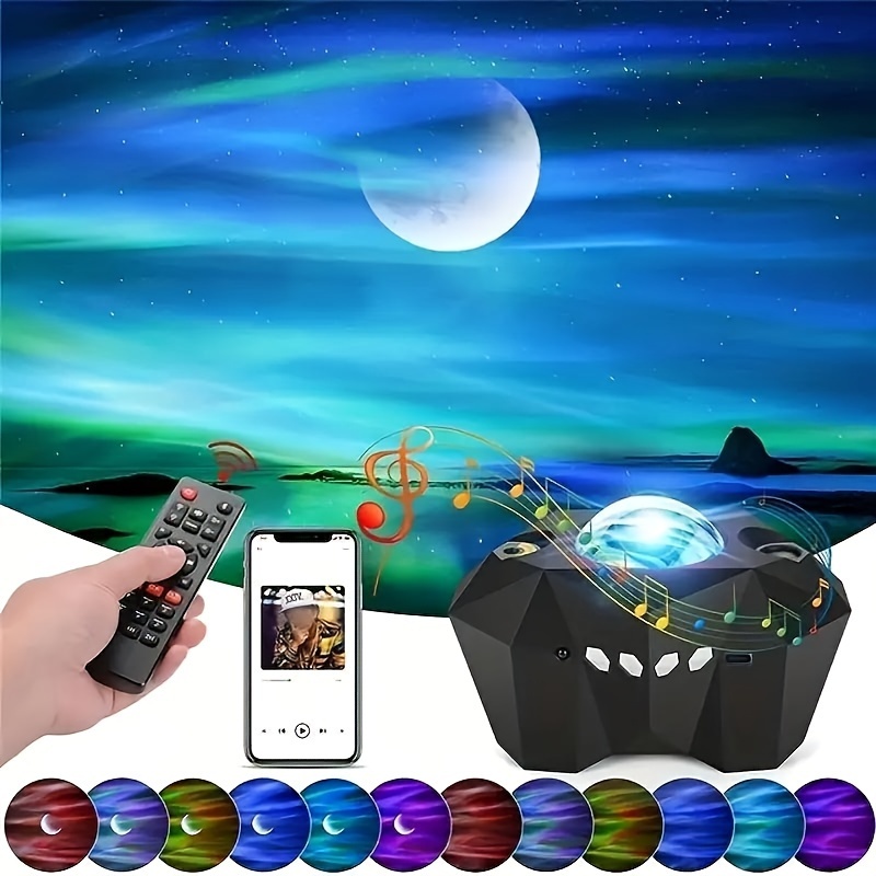 1pc Projector Light Starry Night Light, Moon Star Nebula Wave Projector  With Music BT Speaker RGB Color Changing Remote&Voice Control, Party Light  For
