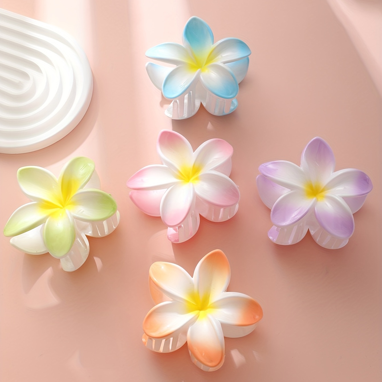 

5pcs Plumeria Design Hair Claw Clips Set Colorful Flower Claw Clips Sweet Ponytail Holders Hair Clips For Women Girls