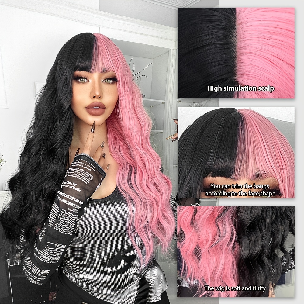 Ombre Half Black Half Long Body Wave Synthetic Wigs Temu Canada