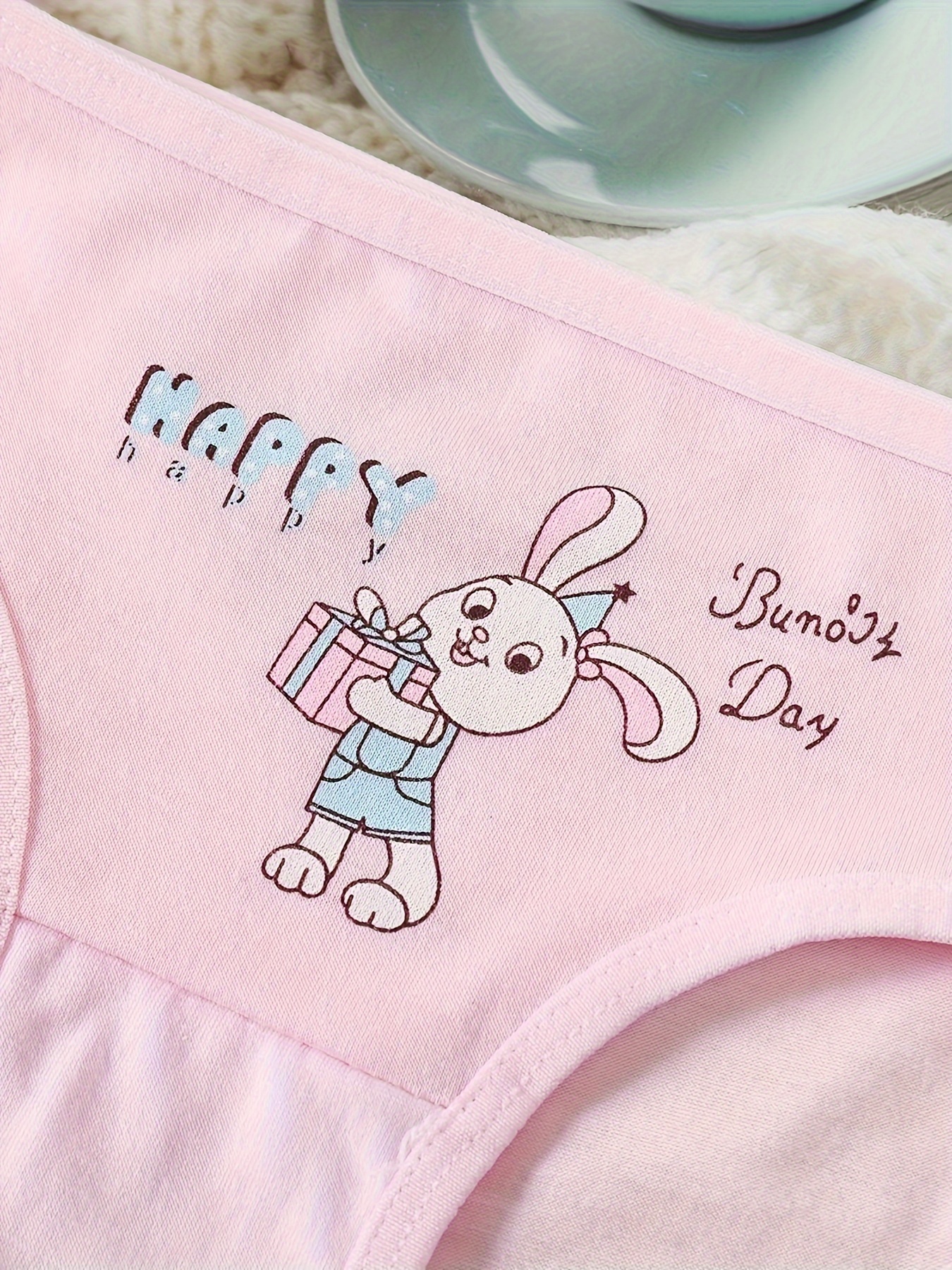 5pcs Girl's Breathable Cotton Briefs, Cartoon Floral & Bunny Pattern  Panties, Comfy Kid's Underwear