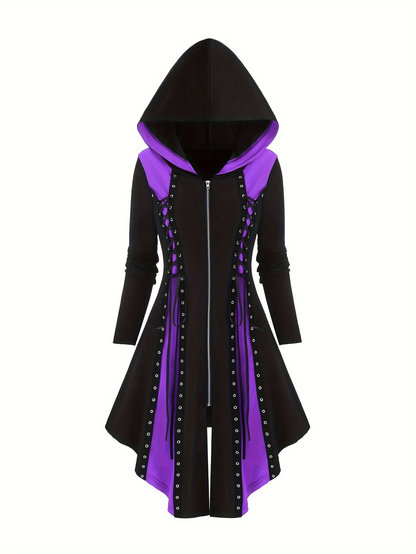 Plus Size Gothic Hooded Dress Coat for Women Vintage Casual Long Sleeve  Hoodie Hi-lo Elasticity Dress Pleated Flowy Swing Elastic Sweater Coat