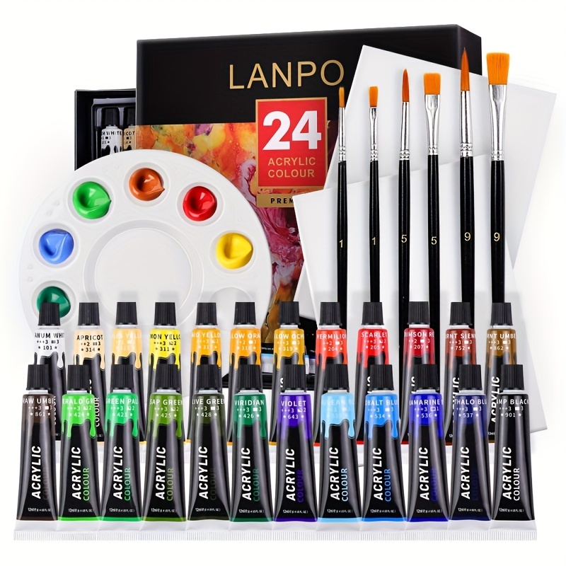 12Pcs Mini Acrylic Paint Set,Washable Paint Set in 8 Colors,5 ml Paint  Strips for Kids & Adults,Filled Paint Sets with 12 Paintbrushes Perfect for