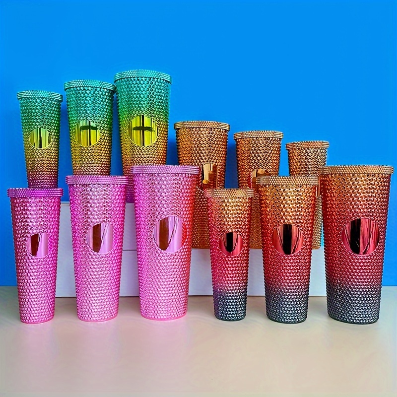 Shiny Studded Tumbler With Lid And Straw Electroplated - Temu