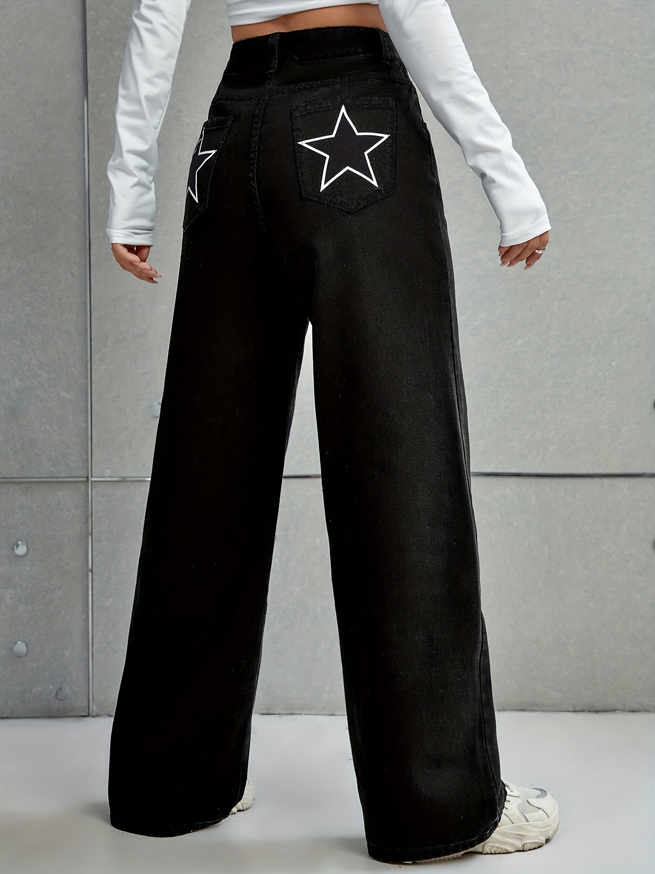 Star Pattern Flare Leg Pants Casual High Waist Slim Pants - Temu Canada